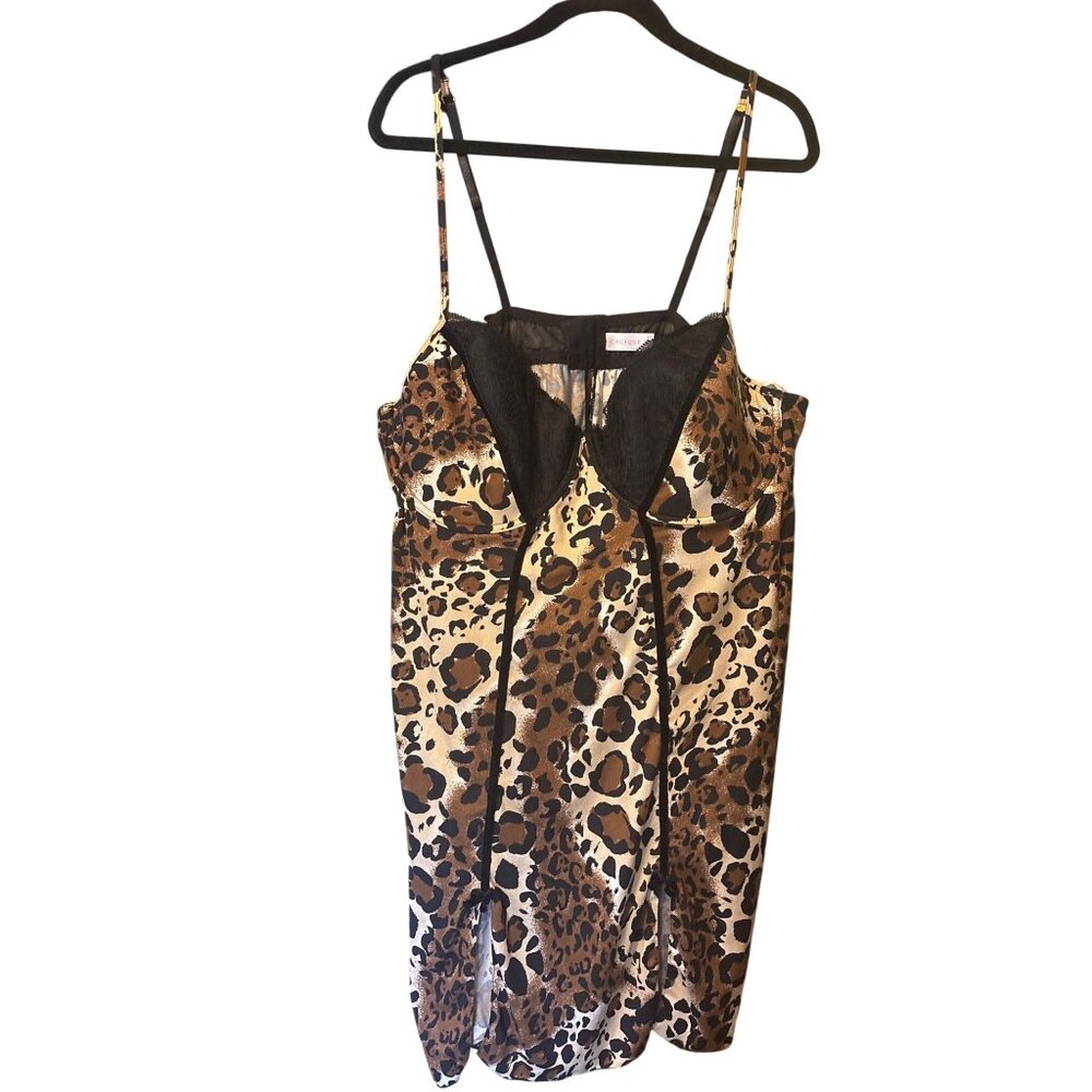 Women's Cacique 26/28 Leopard Print Lingerie Babydoll Slip Dress Under Wire